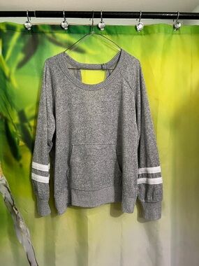 No Boundaries Gray Crewneck Sweatshirt with White Sleeve Stripes